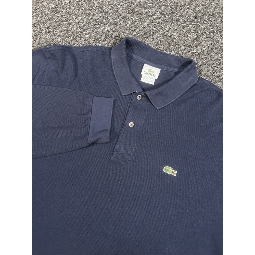 Lacoste Long Sleeve Collared Polo Shirt Men's 9 (4XL) Navy Blue Knit Preppy